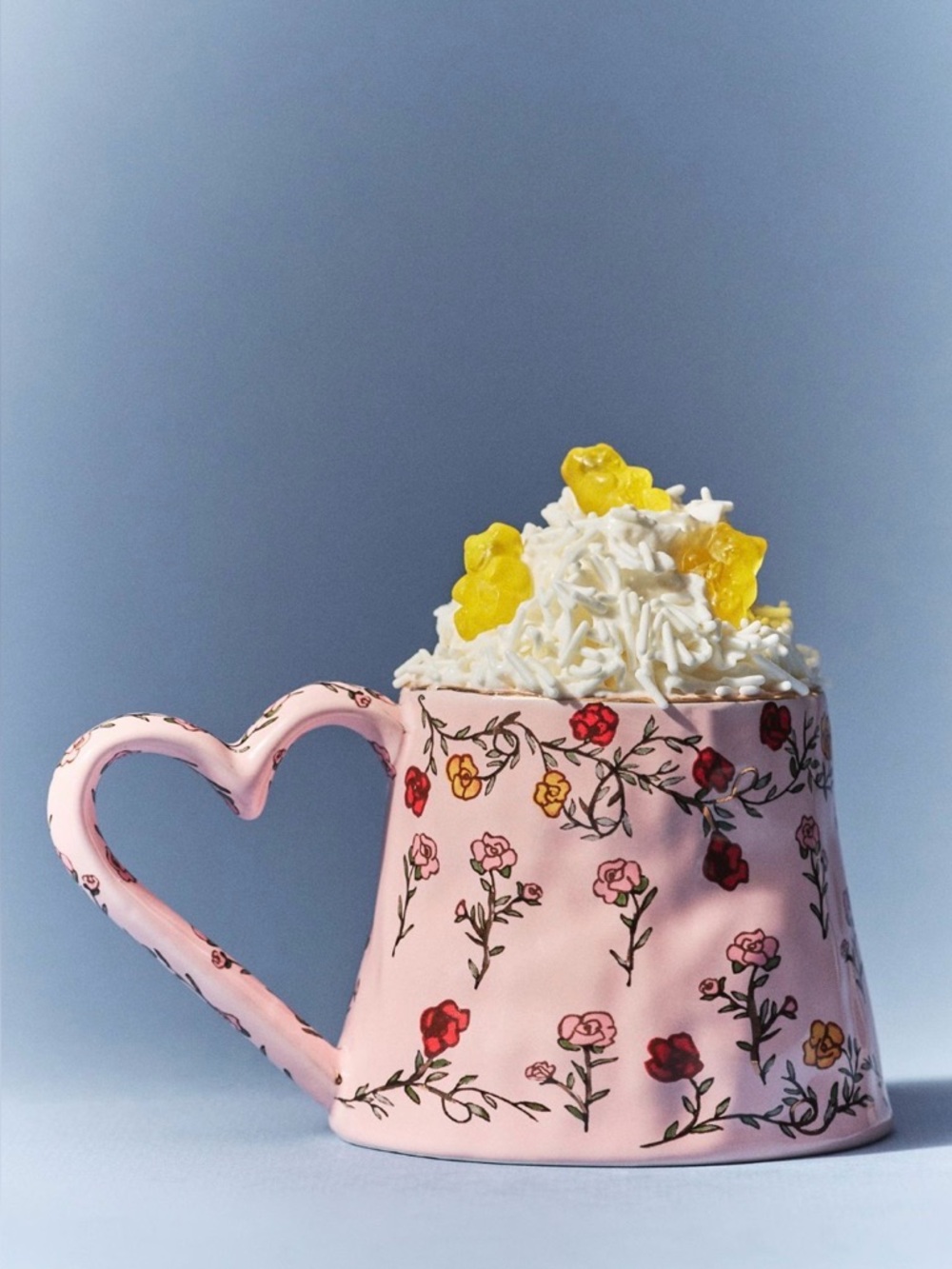 The Mud Fairy Blooming Hearts Stoneware 24K Gold Accent Mug in Pink